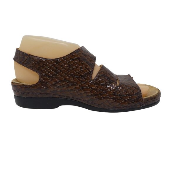 Helle Comfort Thandie Sandals Womens EU 38 US 8 Brown Croc Print Leather Open To - Picture 4 of 12